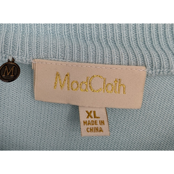 ModCloth Light Blue Intarsia Knit Hound Dog Crew Neck Sweater Basset Dog Lover - Picture 5 of 10